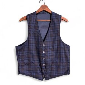 Vintage 1960’s Men’s Vest Reversible Blue Plaid Solid Navy Size 40 McGregor